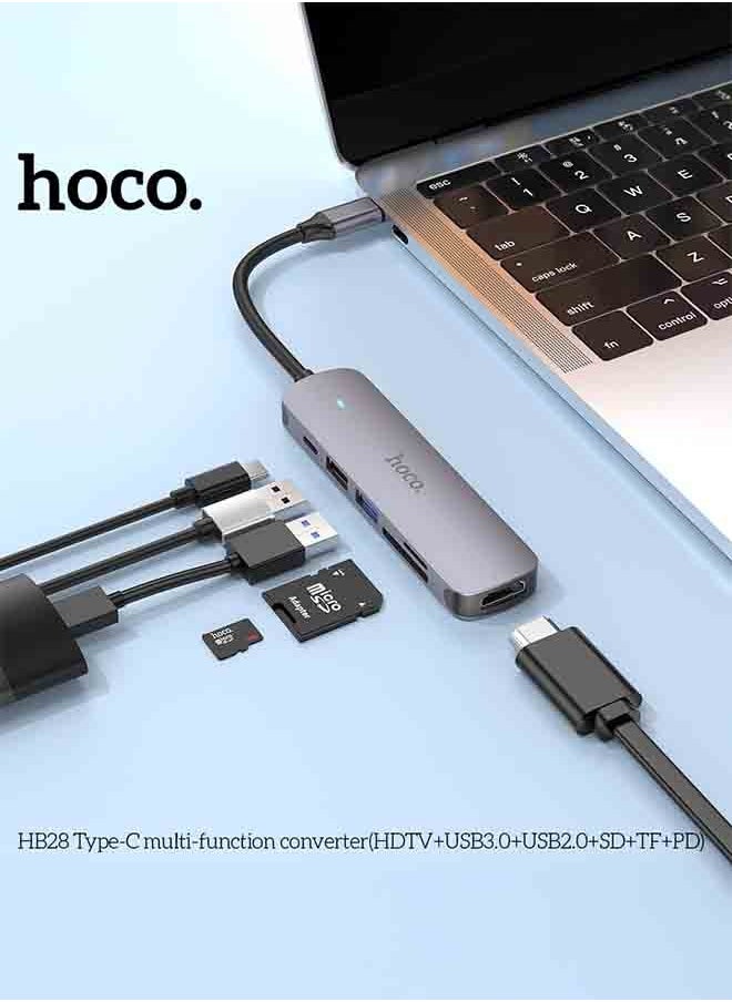HB28 Type-C multi-function converter(HDTV+USB3.0+USB2.0+SD+TF+PD)