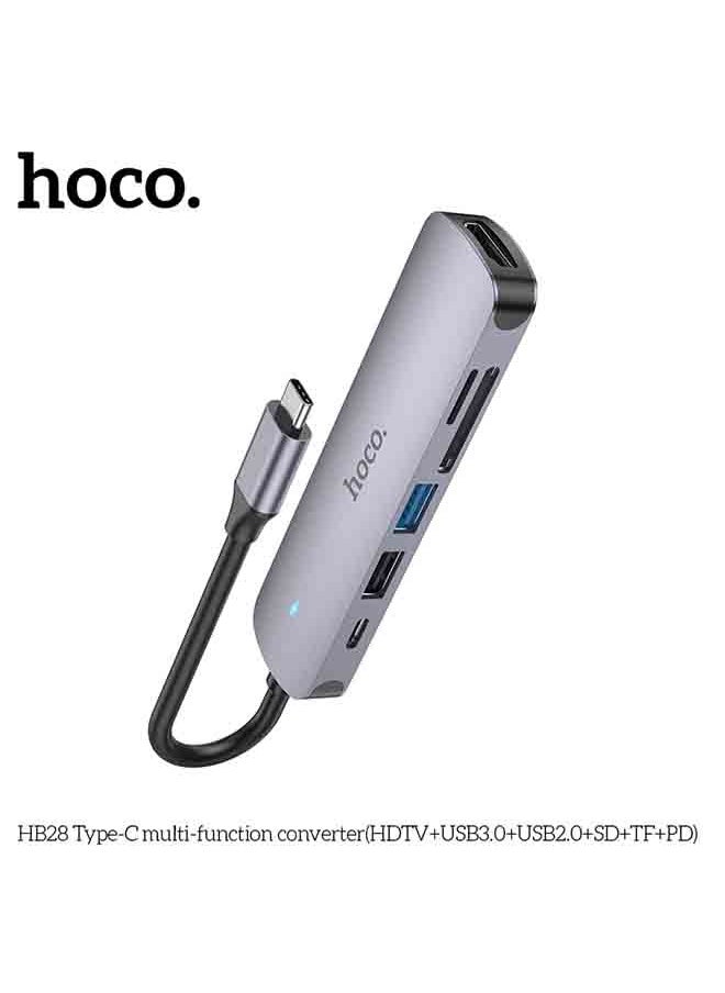 HB28 Type-C multi-function converter(HDTV+USB3.0+USB2.0+SD+TF+PD)