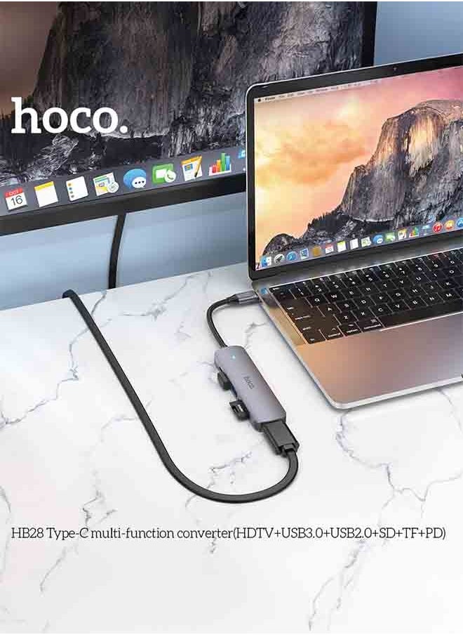HB28 Type-C multi-function converter(HDTV+USB3.0+USB2.0+SD+TF+PD)