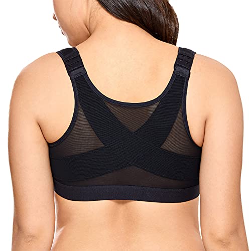 DELIMIRA Women's Full Coverage Front Closure Wire Free Back Support Posture Bra Black 34B - Image 1