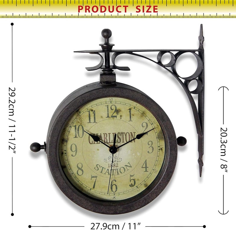 Infinity Instruments Charelston Metal Outdoor Clock, Waterproof Double Sided Train Station Clock & Thermometer - Image 5