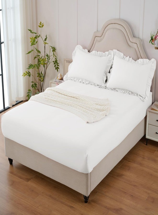 Homiest 3-Pieces Ruffle Pillow Case & Fitted Sheet Set, White Full Sheets with 2 Ruffled Pillow Shams, 15 Inch Deep Pocket, Cute & Coquette Microfiber Bed Set for Decorating Bedroom Hotel - Image 5