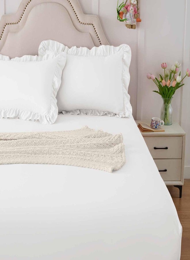 Homiest 3-Pieces Ruffle Pillow Case & Fitted Sheet Set, White Full Sheets with 2 Ruffled Pillow Shams, 15 Inch Deep Pocket, Cute & Coquette Microfiber Bed Set for Decorating Bedroom Hotel - Image 2