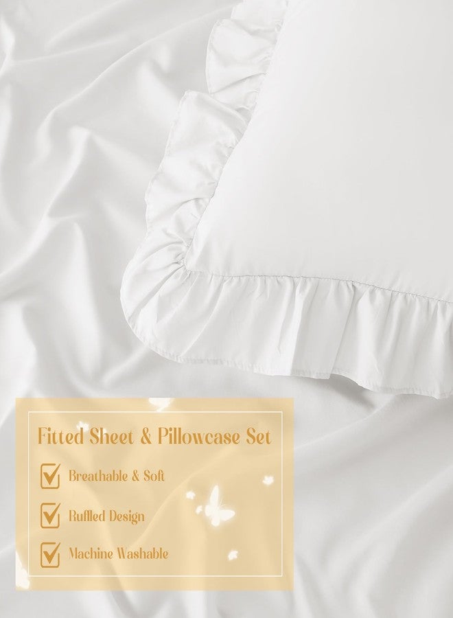 Homiest 3-Pieces Ruffle Pillow Case & Fitted Sheet Set, White Full Sheets with 2 Ruffled Pillow Shams, 15 Inch Deep Pocket, Cute & Coquette Microfiber Bed Set for Decorating Bedroom Hotel - Image 4