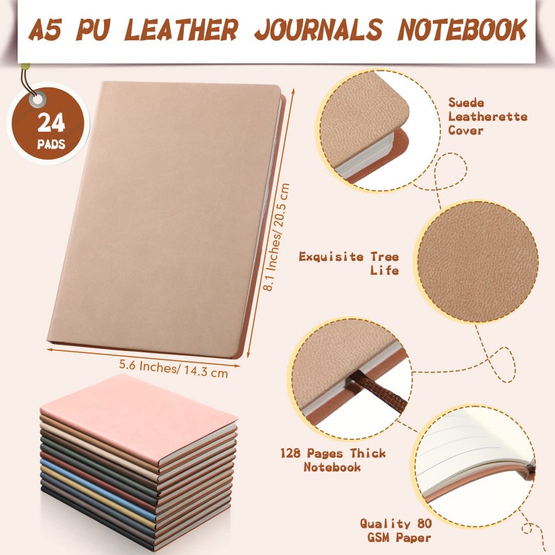 PerKoop 24 Pcs A5 PU Leather Journals Soft PU Leather Cover Ruled Writing Notebook Lined Journal Notebook for Office School Business Writing 128 Pages, 8.1'' x 5.6'' (Morandi Color) - Image 3