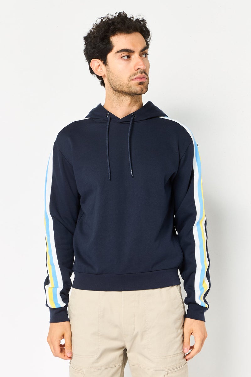 Celio Men Striped Long Sleeve Hoodie, Navy - Image 1