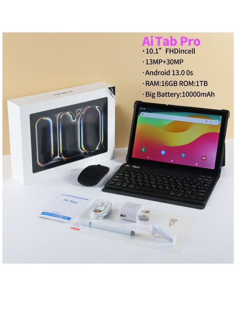 AirTab Pro Tablet with Arabic Keyboard, Android 13 10.1" FHD Screen 16GB RAM 1TB ROM with Keyboard Mouse And Accessories - SILVER  - Image 1