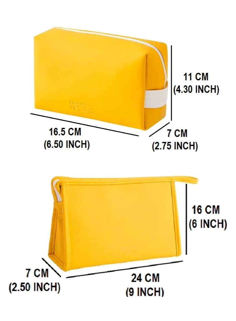 Oasisgalore Large-Capacity Travel PU Leather Zipper Carry Pouch Toiletry Storage Makeup Cosmetic Bag for Women Girls (2 PCS Yellow)  - Image 5