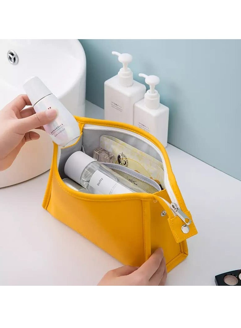 Oasisgalore Large-Capacity Travel PU Leather Zipper Carry Pouch Toiletry Storage Makeup Cosmetic Bag for Women Girls (2 PCS Yellow)  - Image 3