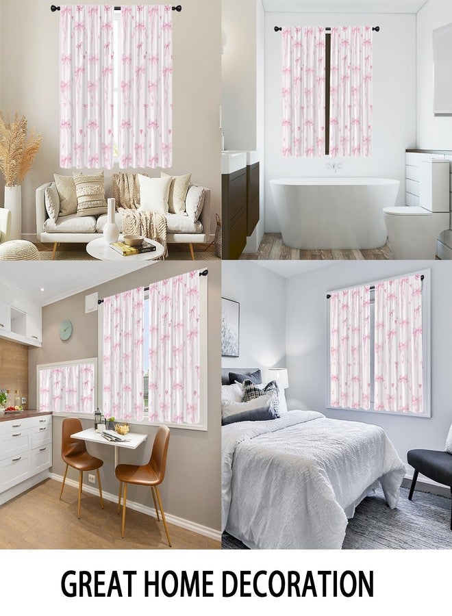 Coxila Pink Bow Kitchen Window Curtains 27.5 x 39 Inch Small Short Mini Cafe Rod Pocket Cute Kids Girls White Kawaii Pastel Fun Living Bedroom Room Home Treatment Set of 2 Curtain Panels Drapes Tiers - Image 4