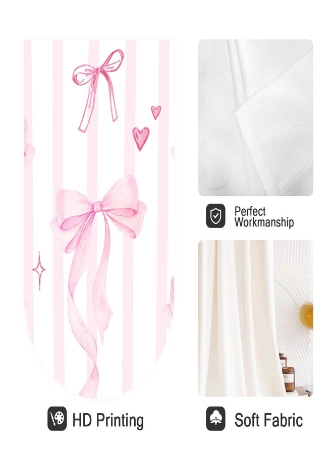 Coxila Pink Bow Kitchen Window Curtains 27.5 x 39 Inch Small Short Mini Cafe Rod Pocket Cute Kids Girls White Kawaii Pastel Fun Living Bedroom Room Home Treatment Set of 2 Curtain Panels Drapes Tiers - Image 2