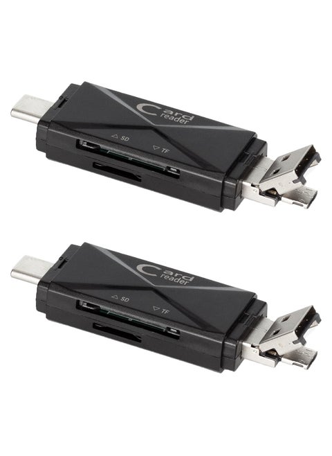 5 in 1 SD Card Reader for Android, USB C and USB 2.0, Micro SD Card to USB Adapter, Portable Memory Card Reader for PC Phone Pads (Black 2 Pack)