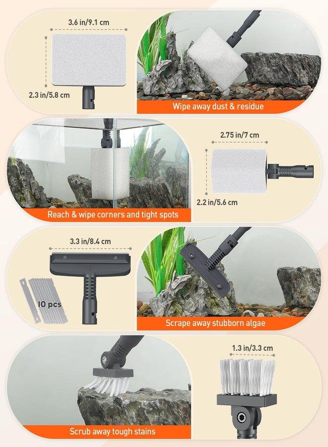 باوفلي مجموعة أدوات تنظيف أحواض السمك من باوفلاي، 7 في 1، تتضمن مكشطة طحالب، وسادة تنظيف إسفنجية، فرشاة، مجرفة حصى، وشبكة صيد بمقبض طويل قابل للتعديل، مجموعة تنظيف أحواض السمك - Image 5
