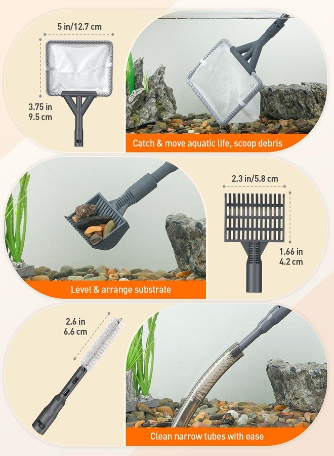 باوفلي مجموعة أدوات تنظيف أحواض السمك من باوفلاي، 7 في 1، تتضمن مكشطة طحالب، وسادة تنظيف إسفنجية، فرشاة، مجرفة حصى، وشبكة صيد بمقبض طويل قابل للتعديل، مجموعة تنظيف أحواض السمك - Image 4