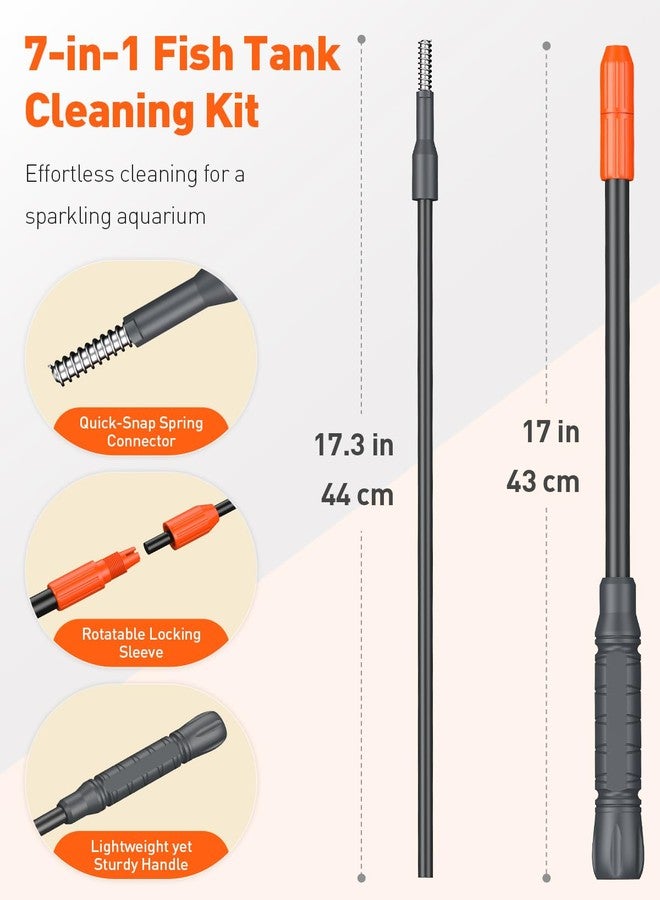 باوفلي مجموعة أدوات تنظيف أحواض السمك من باوفلاي، 7 في 1، تتضمن مكشطة طحالب، وسادة تنظيف إسفنجية، فرشاة، مجرفة حصى، وشبكة صيد بمقبض طويل قابل للتعديل، مجموعة تنظيف أحواض السمك - Image 2