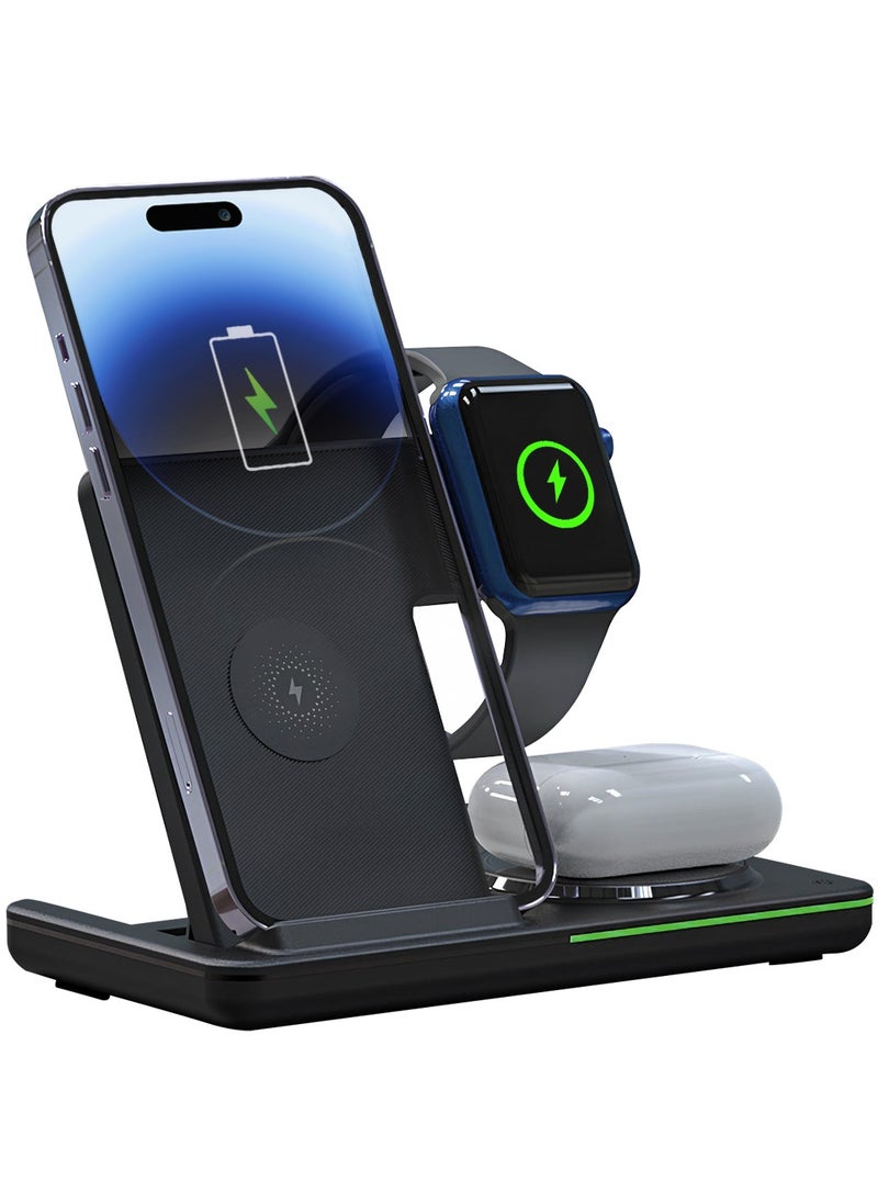 AMROAH 3 in 1 Wireless Charging Station, Fast Wireless Charger Stand for Fast Charge, Wireless Charger for Travel Phone Apple iPhone 16 15 14 13 12 11 X Pro Max iWatch 8 7 6 5 4 Samsug Galaxy S  - Image 1
