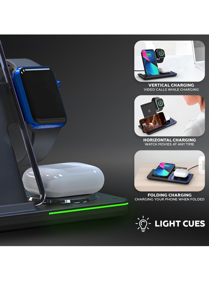 AMROAH 3 in 1 Wireless Charging Station, Fast Wireless Charger Stand for Fast Charge, Wireless Charger for Travel Phone Apple iPhone 16 15 14 13 12 11 X Pro Max iWatch 8 7 6 5 4 Samsug Galaxy S  - Image 4