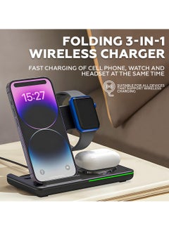 AMROAH 3 in 1 Wireless Charging Station, Fast Wireless Charger Stand for Fast Charge, Wireless Charger for Travel Phone Apple iPhone 16 15 14 13 12 11 X Pro Max iWatch 8 7 6 5 4 Samsug Galaxy S  - Image 2