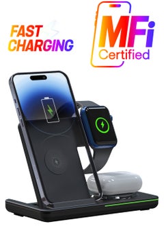 AMROAH 3 in 1 Wireless Charging Station, Fast Wireless Charger Stand for Fast Charge, Wireless Charger for Travel Phone Apple iPhone 16 15 14 13 12 11 X Pro Max iWatch 8 7 6 5 4 Samsug Galaxy S  - Image 1