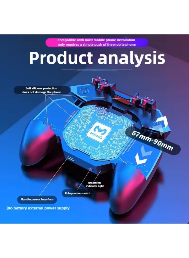 DL88 Mobile Phone Game Controller with Cooling Pad SiX Fingers Radiating Gamepad Cooler Joystick Trigger for PUBG Android IOS Game With Cooling Fan with blue light - Image 2