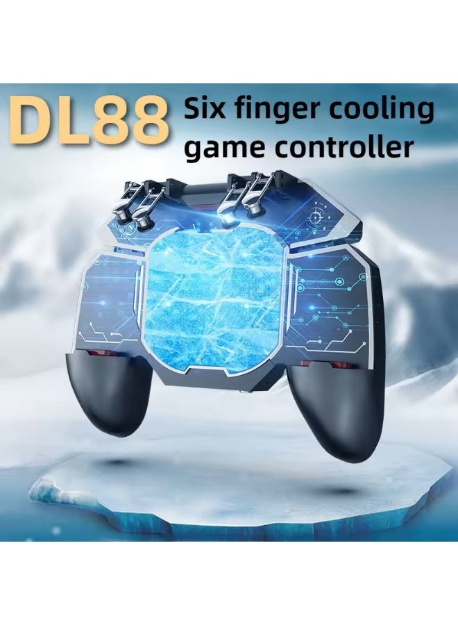 DL88 Mobile Phone Game Controller with Cooling Pad SiX Fingers Radiating Gamepad Cooler Joystick Trigger for PUBG Android IOS Game With Cooling Fan with blue light - Image 1