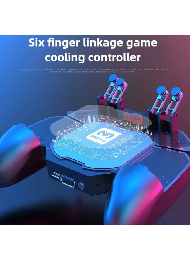 DL88 Mobile Phone Game Controller with Cooling Pad SiX Fingers Radiating Gamepad Cooler Joystick Trigger for PUBG Android IOS Game With Cooling Fan with blue light - Image 3