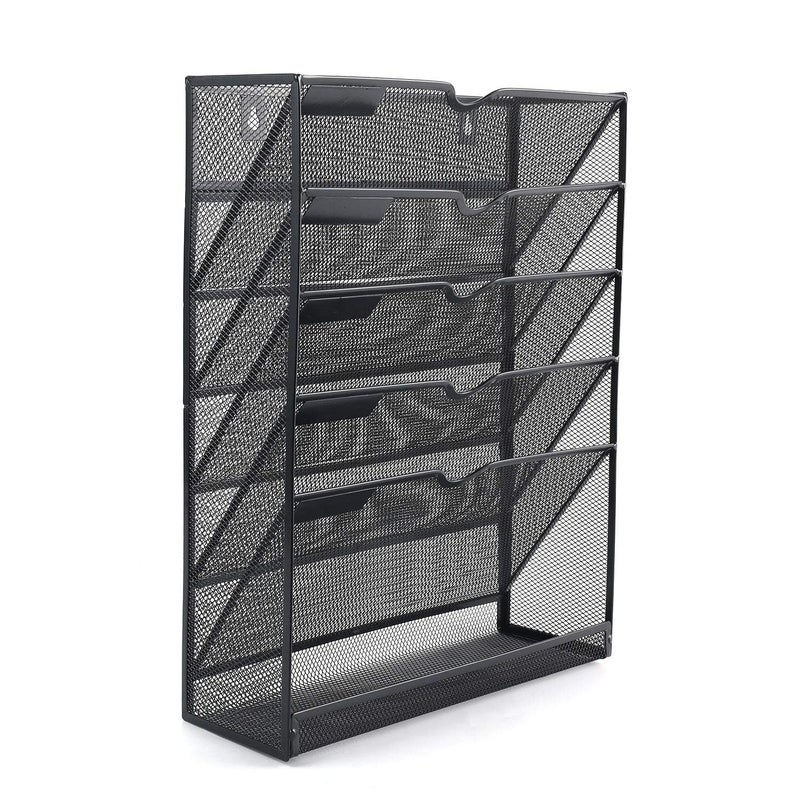 DGOOLS Mesh Wall File Organiser, 6-Tier Document Holder, Black Metal Office Storage Rack, 13.5 X 5 X 17 cm - Image 1