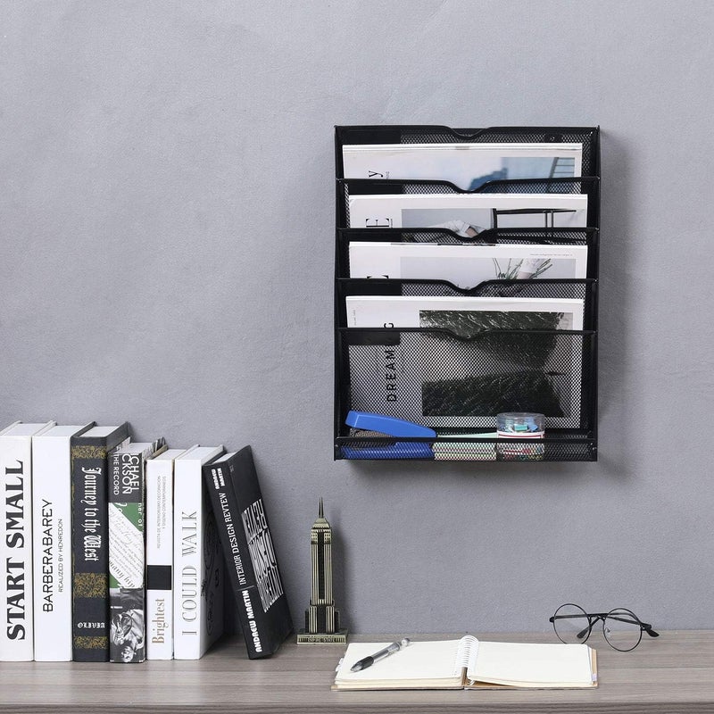 DGOOLS Mesh Wall File Organiser, 6-Tier Document Holder, Black Metal Office Storage Rack, 13.5 X 5 X 17 cm - Image 5