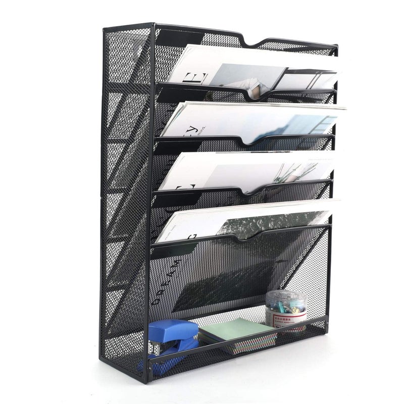 DGOOLS Mesh Wall File Organiser, 6-Tier Document Holder, Black Metal Office Storage Rack, 13.5 X 5 X 17 cm - Image 2