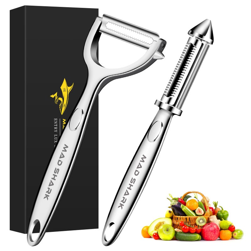 MAD SHARK Ultra Sharp Vegetable Peelers for Kitchen Fruit Apple Potato Peelers,Design with Ergonomic Non-Slip Handle, Y+I Shaped Stainless Steel Serrated(2pcï¼‰ - Image 1