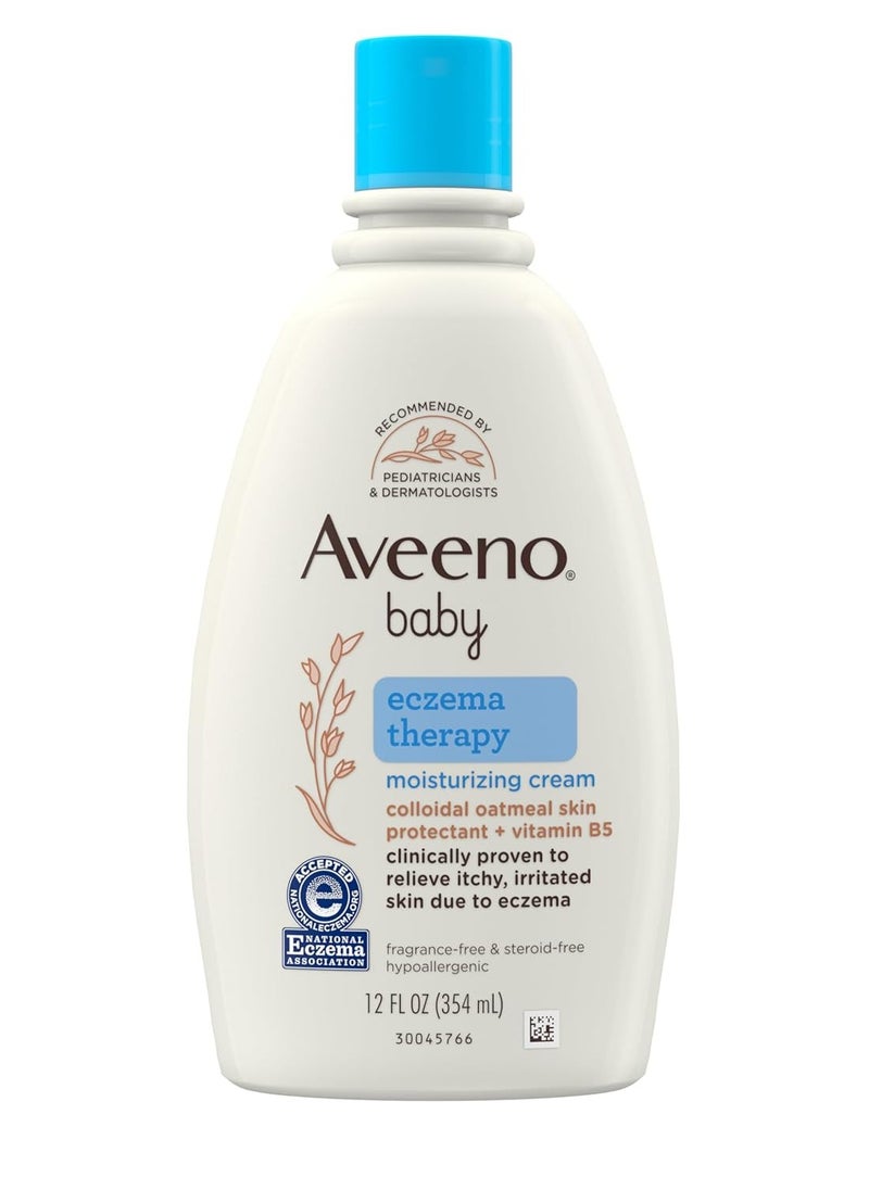 Aveeno Baby - كريم ترطيب علاج الأكزيما من أفينو بيبي، الشوفان الغروي الطبيعي وفيتامين ب5، يرطب ويخفف من جفاف الجلد المتهيج والحكة بسبب الأكزيما، خالٍ من البارابين والستيرويد، 12 أونصة سائلة - Image 1