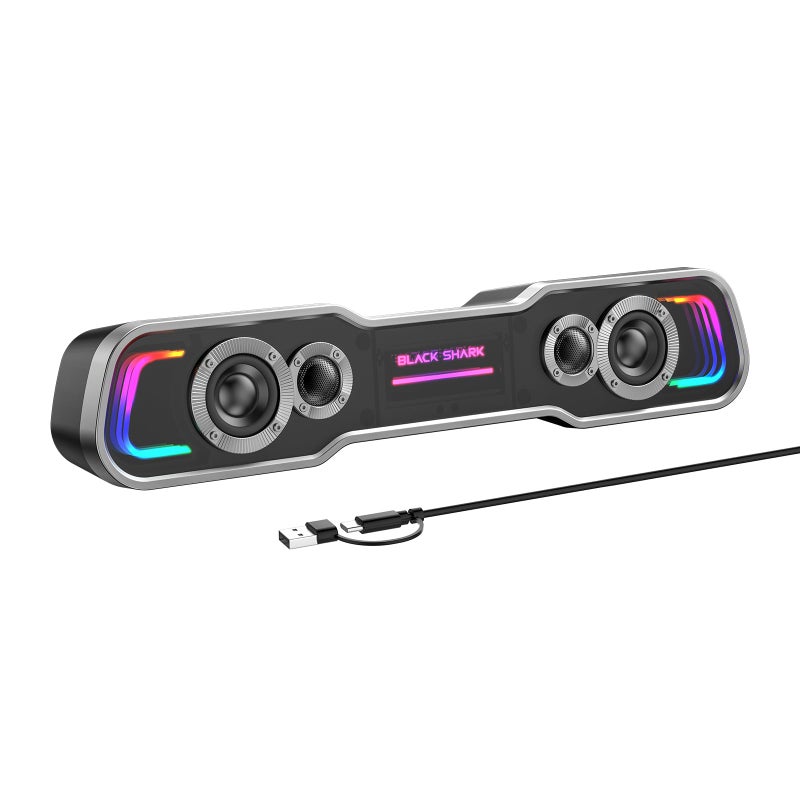 BLACK SHARK مكبرات صوت بلوتوث بلاك شارك للكمبيوتر المكتبي، مكبر صوت للألعاب مع إضاءة RGB متعددة الطبقات، صوت عميق، بار صوت يعمل بالطاقة عبر USB C/USB للكمبيوتر المكتبي، شاشة الكمبيوتر المحمول (BS-SP1) - Image 1