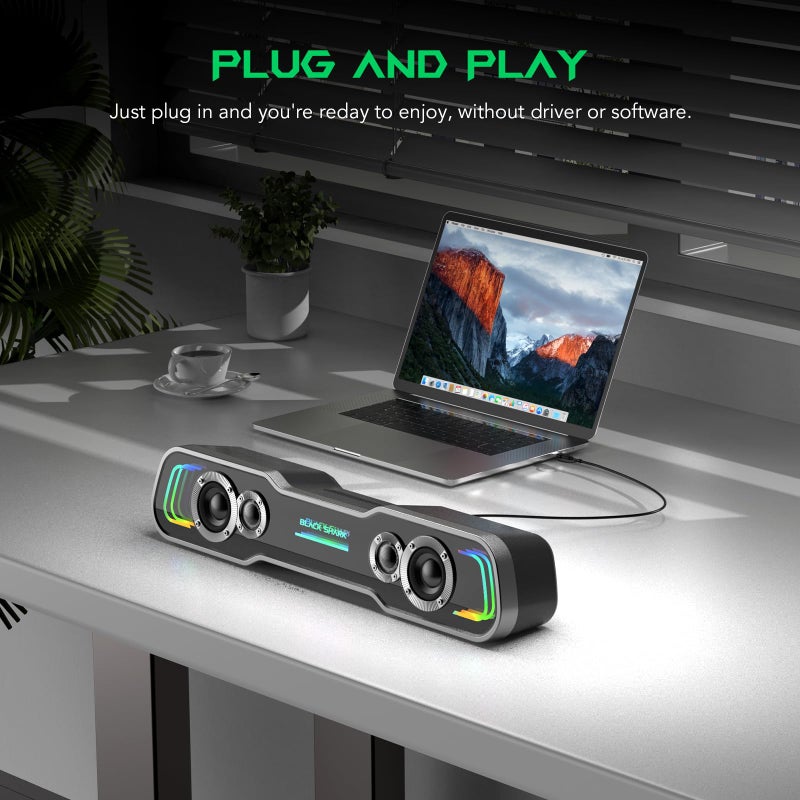BLACK SHARK مكبرات صوت بلوتوث بلاك شارك للكمبيوتر المكتبي، مكبر صوت للألعاب مع إضاءة RGB متعددة الطبقات، صوت عميق، بار صوت يعمل بالطاقة عبر USB C/USB للكمبيوتر المكتبي، شاشة الكمبيوتر المحمول (BS-SP1) - Image 5