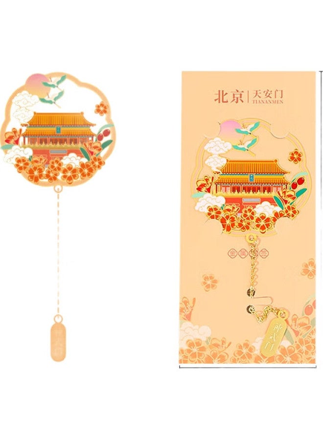 Tatanice Bookmark, Metal Bookmark, Creative Cultural And Creative Gift, Creative Forbidden City Style Bookmark, Chinese-Style Book Clip, Birthday Gift, Souvenir, Beijing Four Scenery Bookmark - Tiananmen - Image 2