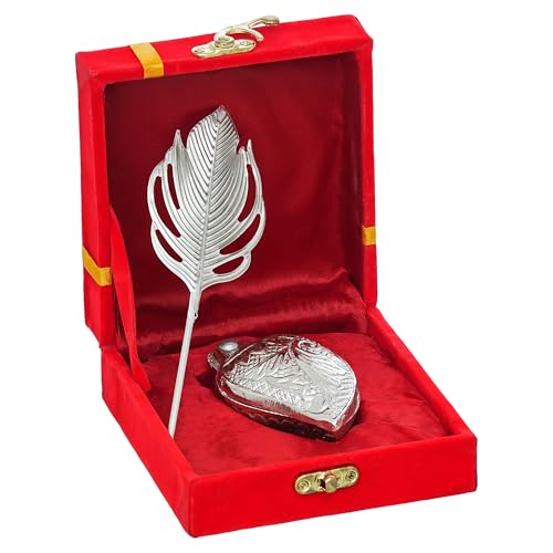 Webelkart Premium Silver Kumkum Box With Leaf And Red Velvet,Roli|Chawal|Chandan|Haldi|Kumkum Puja Box|Sindoor Box- Diwali Gift Item,Roli Chawal Box (Antique) - Image 1