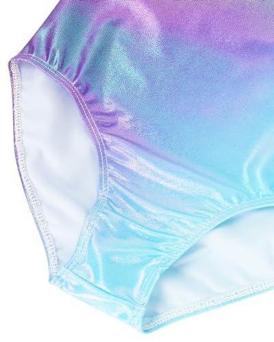 Gogokids Gymnastics Leotards for Girls Sparkly Rhinestone Dance Unitards Biketards with Shorts Activewear, Purple Gradient, 8-9 Years - Image 5