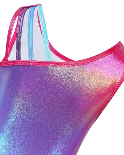 Gogokids Gymnastics Leotards for Girls Sparkly Rhinestone Dance Unitards Biketards with Shorts Activewear, Purple Gradient, 8-9 Years - Image 3