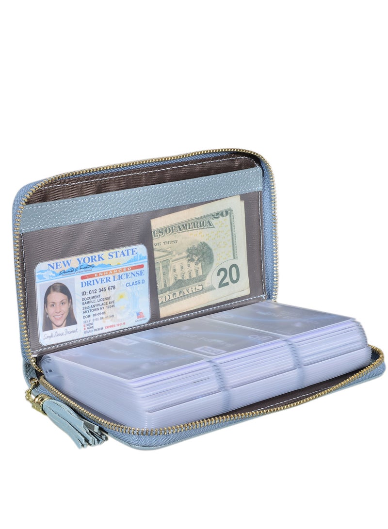 SYOSI Genuine Leather Credit Card Holder Zipper Wallet, RFID Blocking Secure Card Case, Leather Card Case Organizer with 60 Card Slots, Suitable for Women Girl Perfect Gift - Image 1