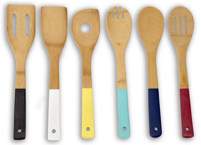 BAMBOO COOKING UTENSILS SET WITH COLOR HANDLES 6PIECE 25 X 12 X 25