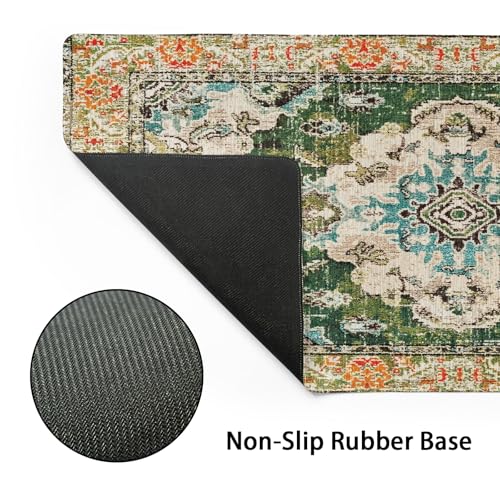 aportt Vintage Rug Mouse Pad XL Green Orange Retro Carpet Aesthetic Extended Table Mat 80X30 cm Non-Slip Rubber Base Stitched Edge Large XL Mousepad for Desk Gaming Laptop Desk Top,31.5×11.8 Inch - Image 3