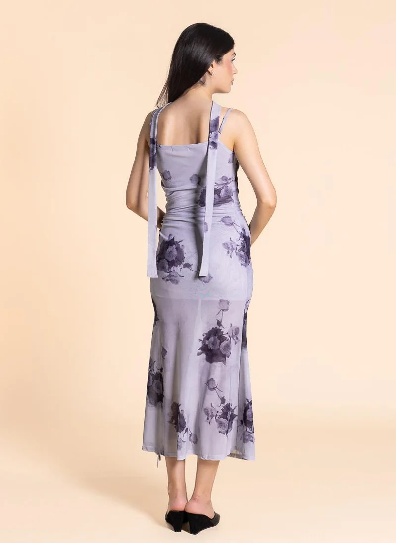 Shapes lilac Floral Choker Midi Dress for Women | Best Price UAE