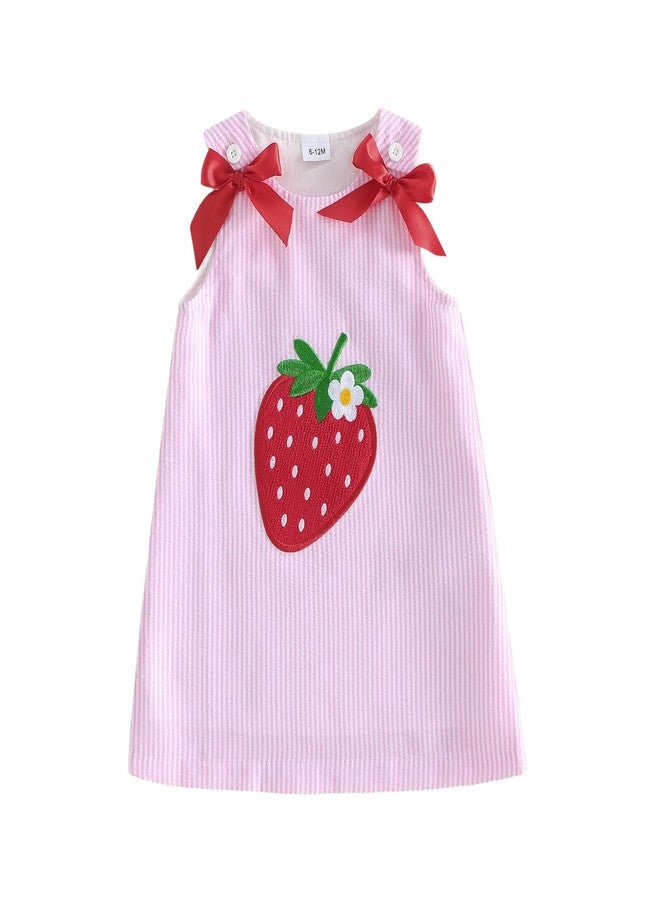 Mieeyali Toddler Little Girls Dresses Strawberry Casual Sundress Striped Bow Sleeveless Pink Tank Summer Dress (Pink Strawberry, 18-24 Months) - Image 1