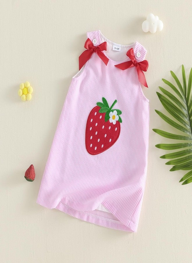 Mieeyali Toddler Little Girls Dresses Strawberry Casual Sundress Striped Bow Sleeveless Pink Tank Summer Dress (Pink Strawberry, 18-24 Months) - Image 4