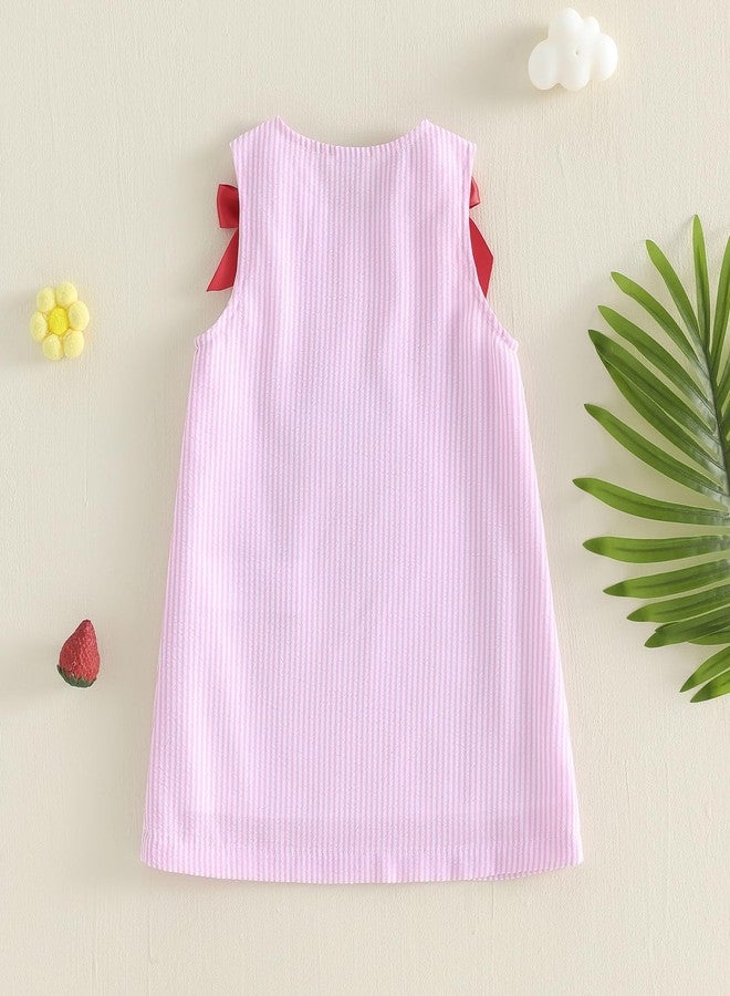 Mieeyali Toddler Little Girls Dresses Strawberry Casual Sundress Striped Bow Sleeveless Pink Tank Summer Dress (Pink Strawberry, 18-24 Months) - Image 5