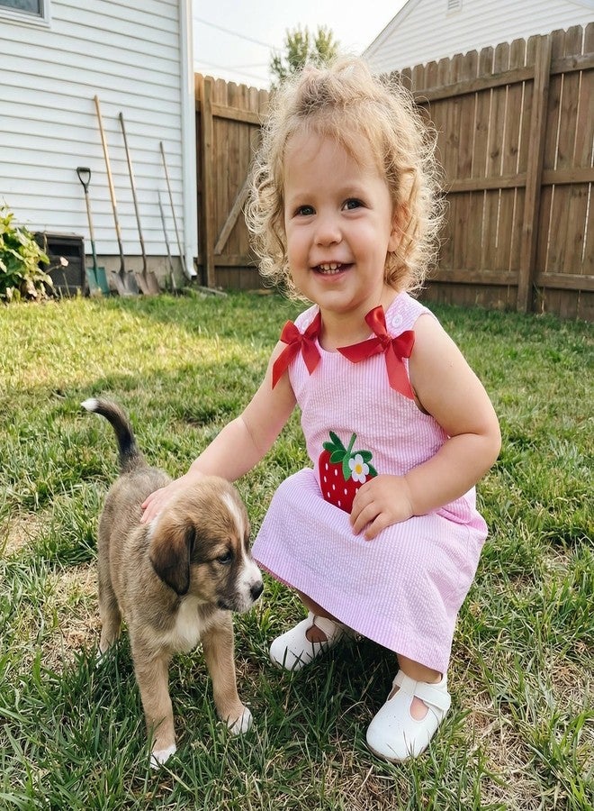 Mieeyali Toddler Little Girls Dresses Strawberry Casual Sundress Striped Bow Sleeveless Pink Tank Summer Dress (Pink Strawberry, 18-24 Months) - Image 3