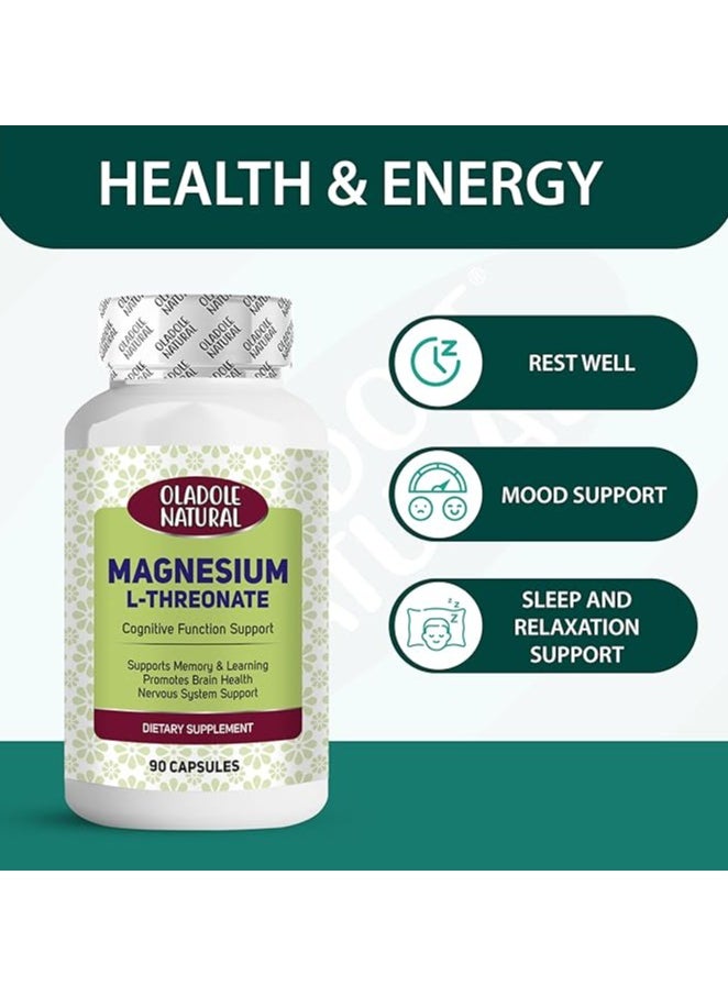 Oladole Natural - Oladole Natural Magnesium L-Threonate - 90 Capsules | Cognitive Function Support, Memory & Learning, Promotes Brain Health | Nervous System Support | Magnesium for Better Sleep, Memory & Attention - Image 1
