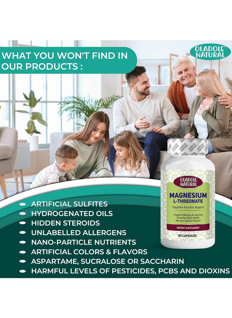 Oladole Natural - Oladole Natural Magnesium L-Threonate - 90 Capsules | Cognitive Function Support, Memory & Learning, Promotes Brain Health | Nervous System Support | Magnesium for Better Sleep, Memory & Attention - Image 1