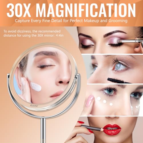 Auxmir 1X/ 30X Magnifying Mirror, Double Sided Makeup Mirror with Stand, Vanity Tabletop Mirror with Tweezer, 360° Rotation Portable for Dressing Table Desk Bathroom Bedroom Travel, 8 Inch - Image 3
