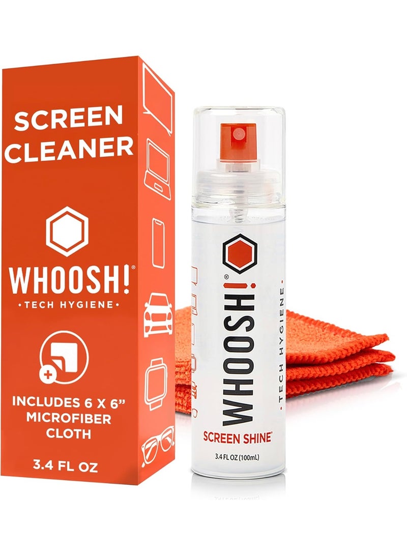 WHOOSH! Screen Cleaner Spray and Wipe - 3.4 fl oz + 1 Microfiber Cloth Wipes - Travel Size Electronic Cleaner for Car, Computer, Laptop, iPad, MacBook, Phone, Watch, Eyeglass - Lens Cleaner Kit