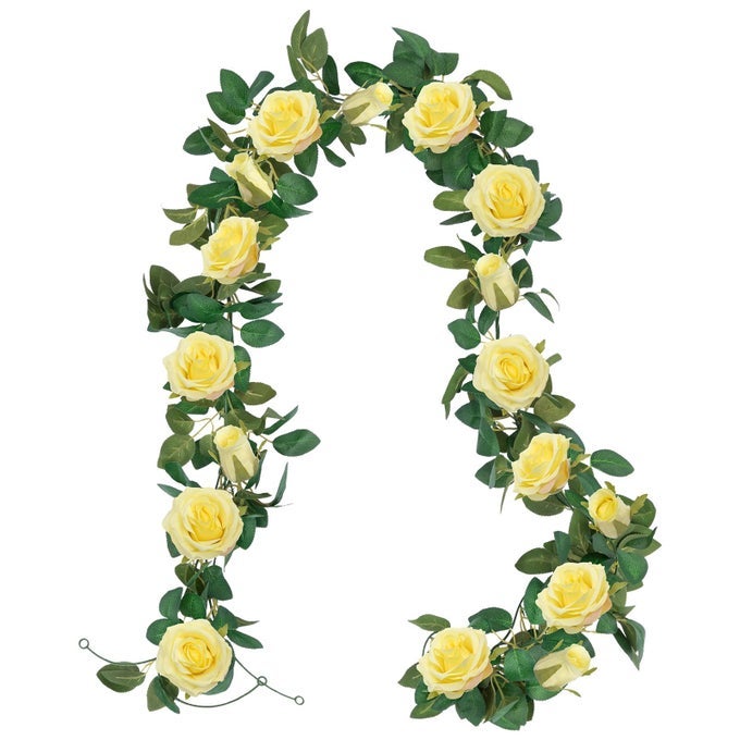 UARTLINES 3 PACK ARTIFICIAL YELLOW ROSE VINES FLORAL GARLANDS TOTAL 195 FT FAKE VINE SILK FLOWER GARLAND FOR INDOOR OUTDOOR HOME WEDDING ARCH GARDEN WALL DECORATION